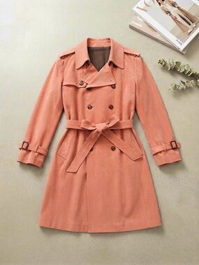 Vintage Silver Cloud Coral Suede-Like Wool Trenchcoat